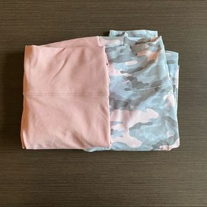 camo & pink fabletics powerhold cropped leggings